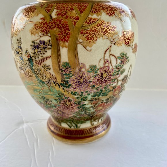 Art Vintage Satsuma Ginger Jar With Lid Wooden Base Poshmark